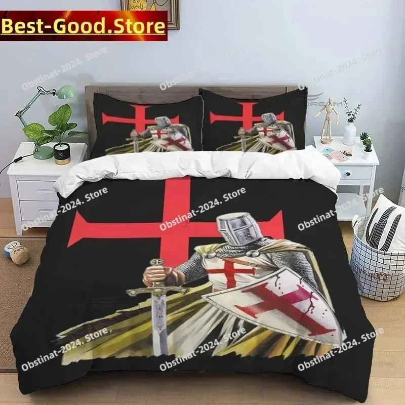 3D Print Fashion Medieval Knights Templar Printed Bed Set Duvet Cover Pillowcase Bedding Set Bed Linen Sheet Quilt Cover Full