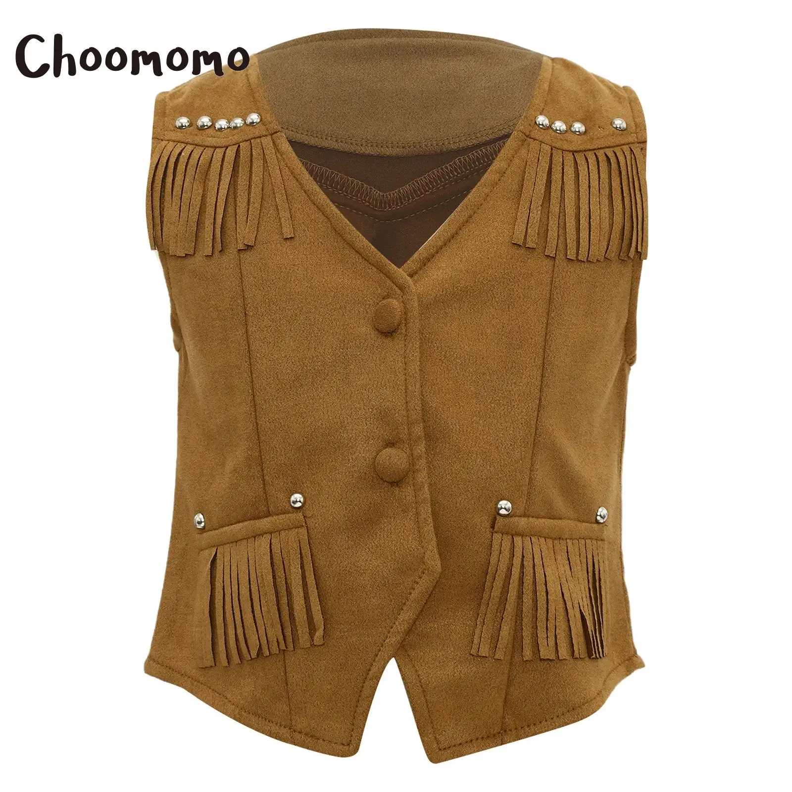 

Boys Girls Cowboy Vest Vintage 70s Hippie Boho Faux Suede Waistcoat Tassels Vest Halloween Western Cowgirl Cowboy Costume Jacket