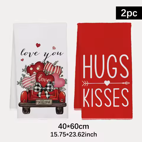 2pcs 40x60cm Valentine's Day Series Grids DishCloth Tea Towel Kitchen Dishcloth Grid Kitchen Towels, Anniversary New Year Gifts