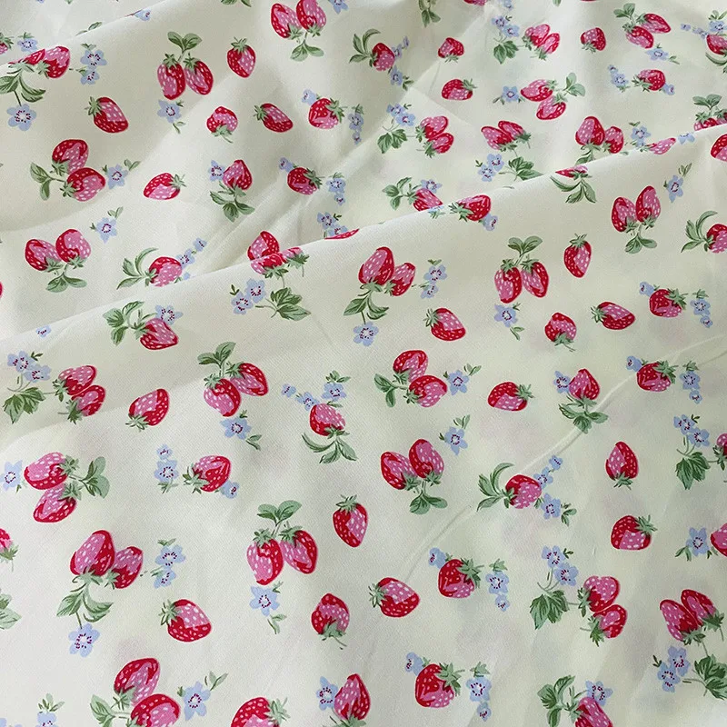 Tela de algodón peinado de 160cm/63 pulgadas de ancho, tela de costura para bebé con diseño de fresa