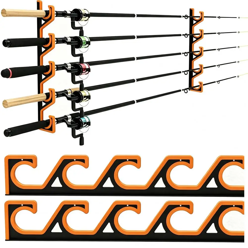 2 Pack Vertical Wall Mounted Fishing Rod Holder For 5 Rods Compact Space Saving Design For Garage Boat Camping