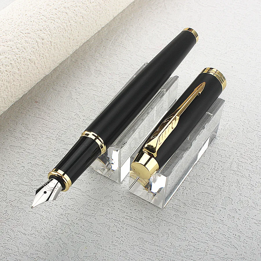 Luxury Gold Classic Style Silver Clip Metal Fountain Pen 0.5mm Nib Steel Ink Pens for Gift Office Supplies School Supplies