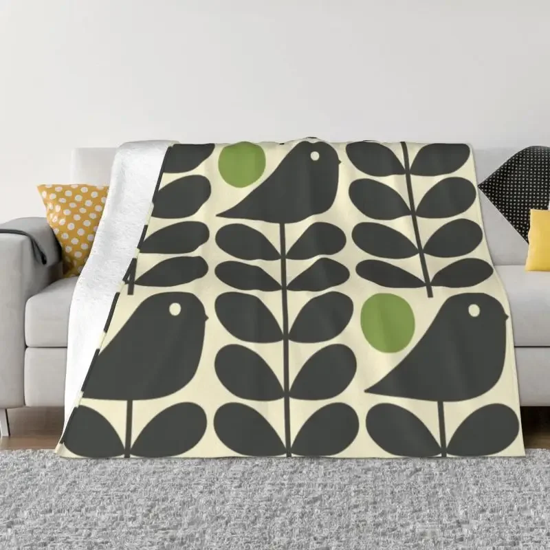 Orla Kiely Dark Color Blanket Flannel Fleece Warm Scandinavian Flower Scandi Retro Throw Blankets for Office Bedroom Couch Quilt