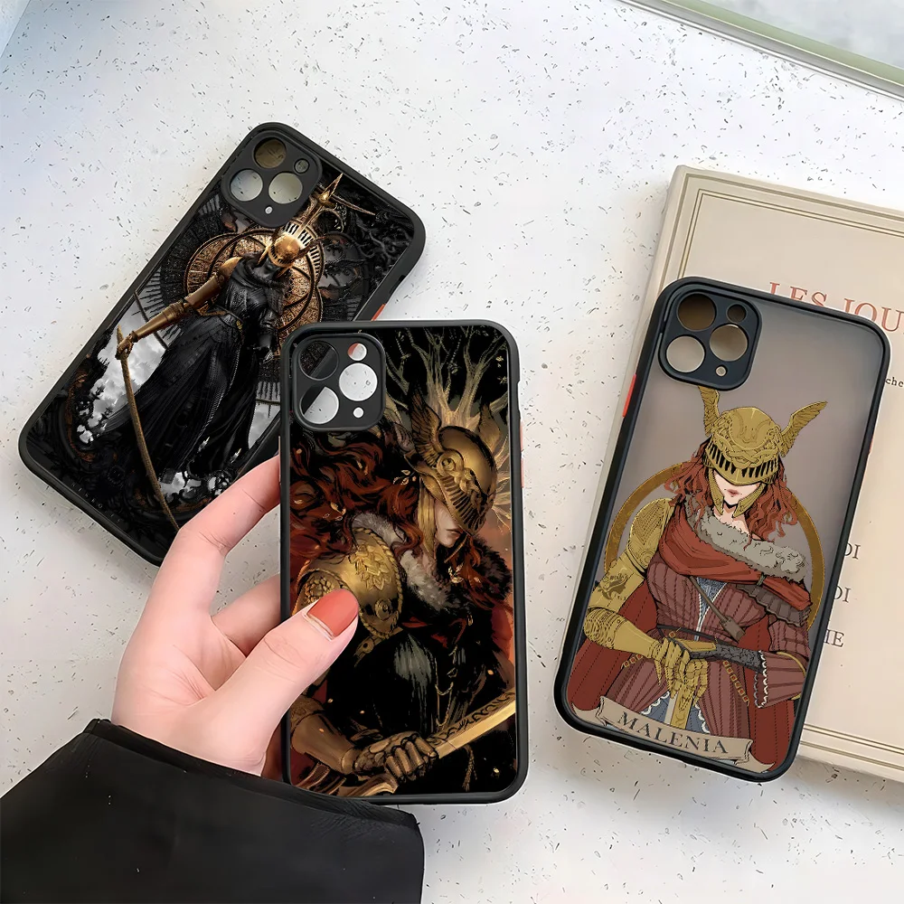 Funda de teléfono de juego caliente para iPhone 16 15 14 13 12 11 Mini Pro Max X XR XSMax 7 8 Plus mate transparente Eldens anillos Malenias cubierta