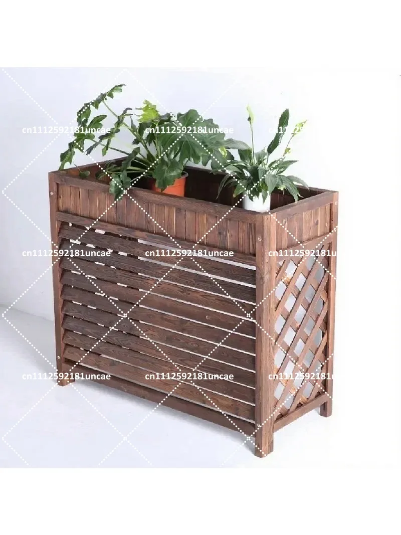 Outdoor Solid Wood AC Cover Trellis Host Holder Anti Corrosion Balcony Fence Decoration