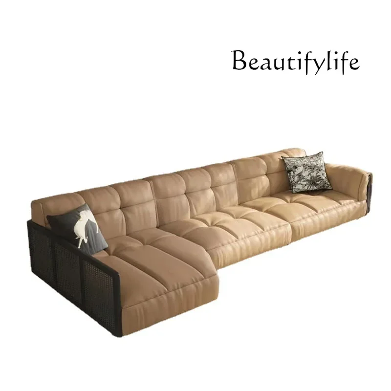 X35 French Retro Style Living Room Home Large Apartment Leather Art Design Multi-person Sofa Astronaut