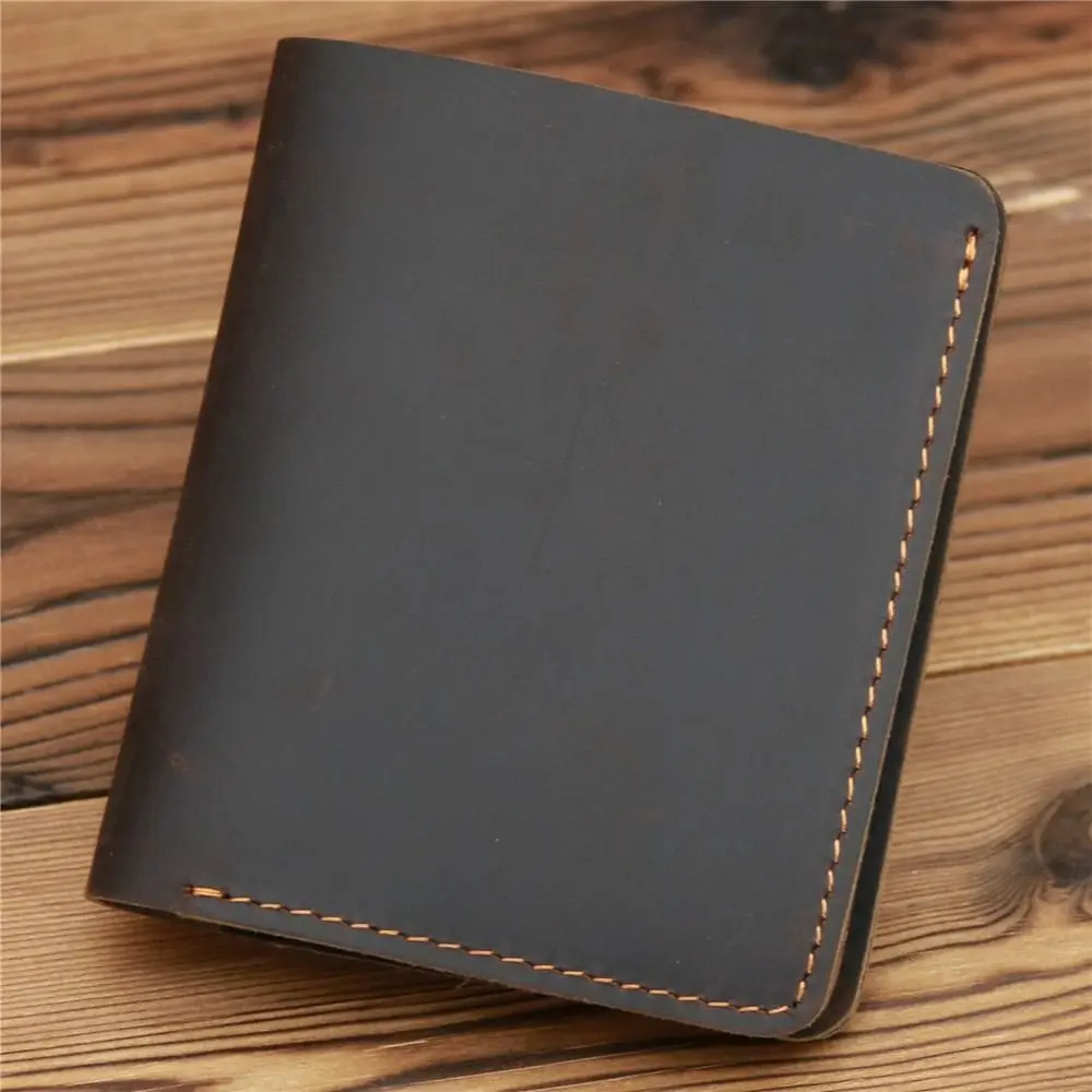 Vintage Bifold Design Men Genuine Leather Wallet Short Style Minimalist Coin Purse Lightweight Retro Male Purse Travel