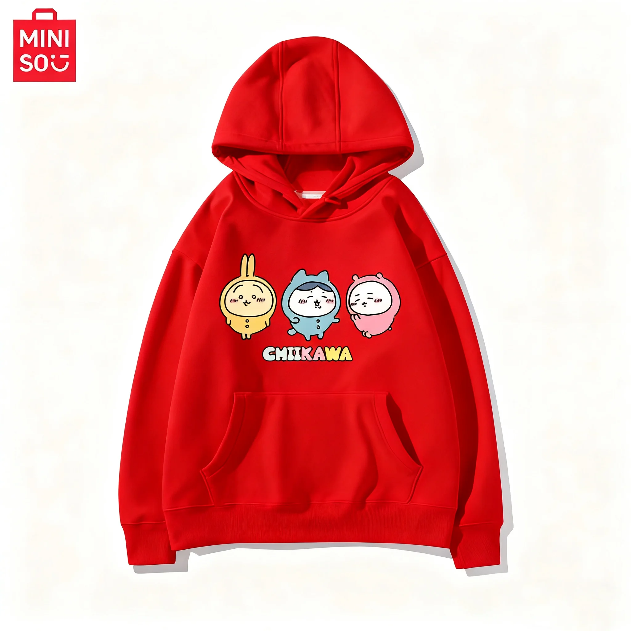 Miniso Kawaii Chiikawa Momonga с принтом для мужчин и женщин, толстовка с капюшоном, осенне-зимний уличный повседневный удобный пуловер, одежда