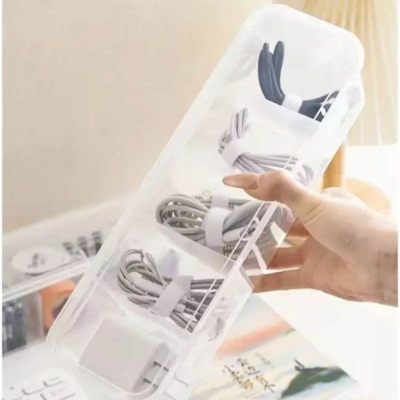 Custodia trasparente per organizer per cavi dati Classificazione Organizzatore di carte antipolvere con coperchio Scatola di raccolta disordine per ufficio domestico