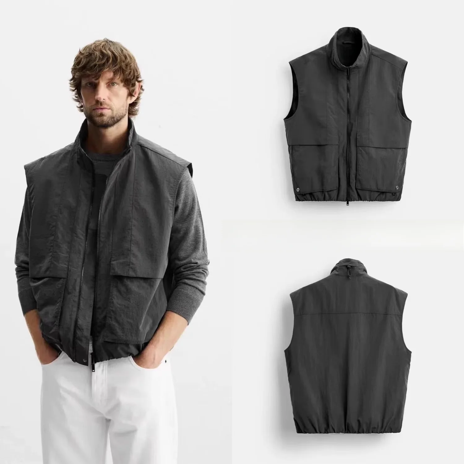 

Новый осенний мужской жилет из технологичной ткани с воротником-стойкой, свободного кроя, с карманами, для повседневной носки и работы