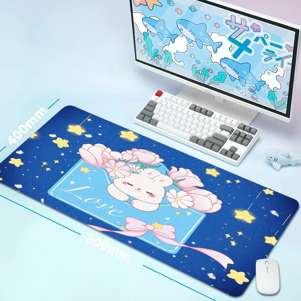 Little Bunny In The Flower Sea 80x30cm LockEdge Mousepad Large Gaming Mouse pad Keyboard Mats Beast Desk Mat For Gift Mouse Mats