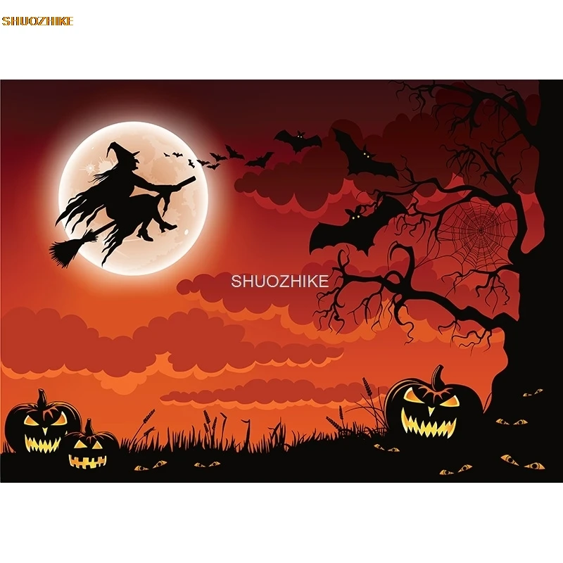 Shuozhike cenário de halloween abóbora lanterna castelo floresta lápide fundo de fotografia de bebê para estúdio fotográfico adereços NG-09