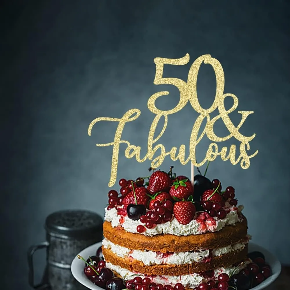 1 Stück 50. Geburtstagstorten-Topper – Goldglitzer „Fabulous at 50“ Dekoration für Jubiläen & Feiern – Detail 5