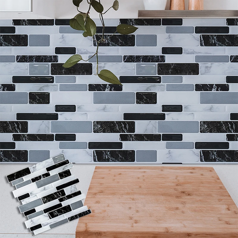 5/10 Sheets Waterproof Self-Adhesive Kitchen & Bathroom Wall Tiles Stickers 3D Peel And Stick Vinyl Wallpaper Modern Home Decor view 2
