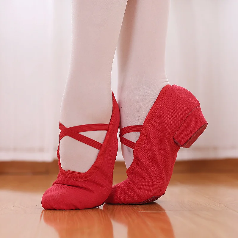 Wholesale High Quality Low Heel Black Pink Red Caramel Canvas Character Dance Shoes