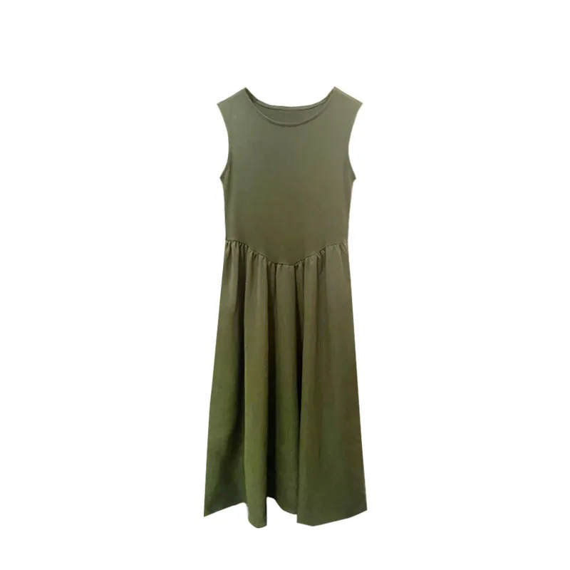Chic round Ne Slim Fit Vest Dr Women's Svel High Waist A-Line Long Summer Dr Korean Sle Color Commute