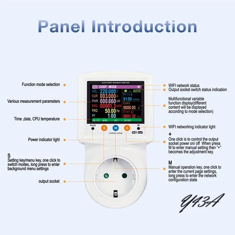 

Y43A-WIFI Smart Wattmete Digital Power Meter Electricity Energy Meter Voltage Current Protection Timer Switch EU Plug