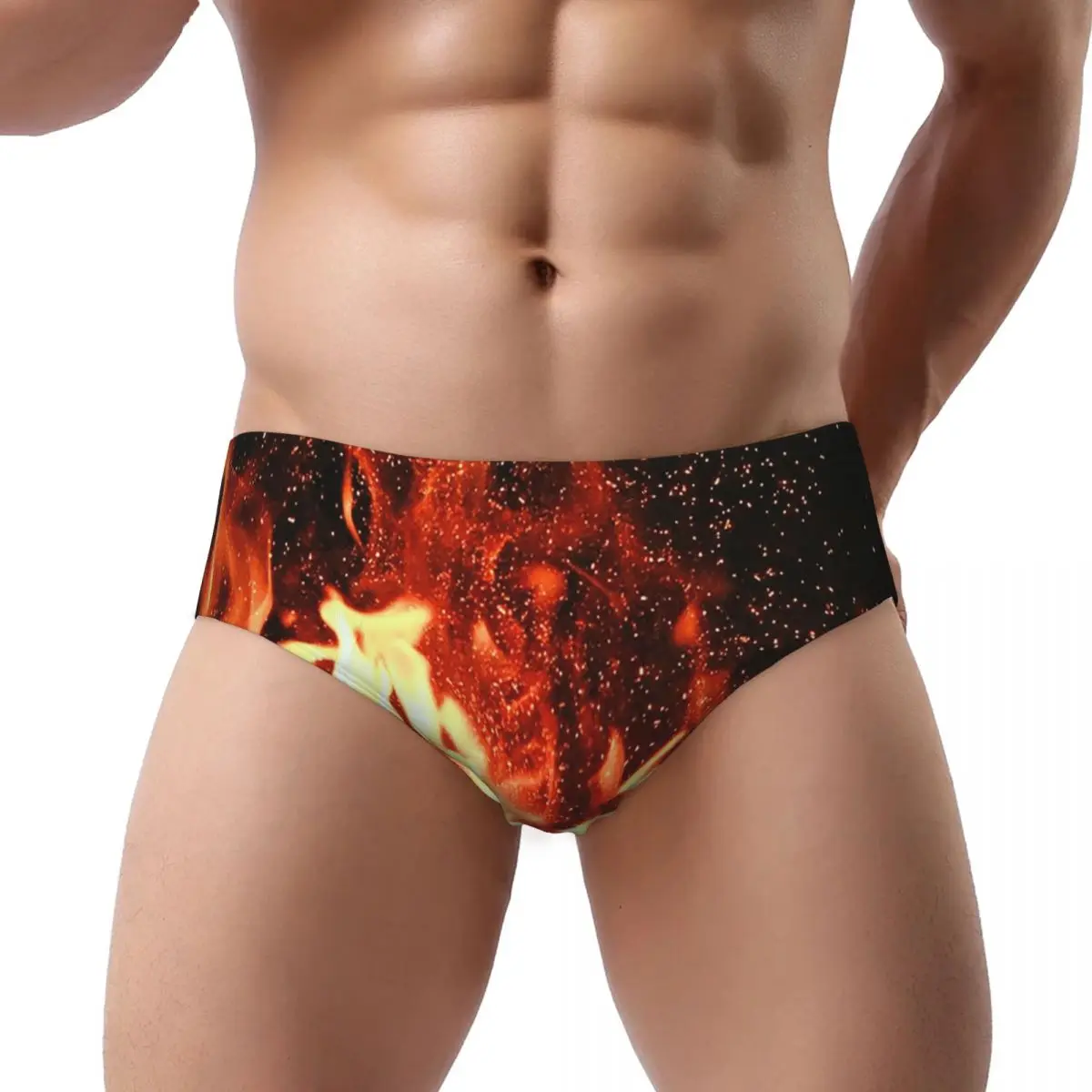 

Burning Fire With Sparks Men Triangle Panties Soft Boxer Underpants Short Underwear for Homme Man Boyfriend Gifts
