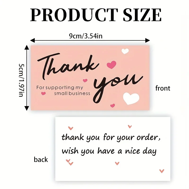 200 Pack Pink Heart Thank You Insert Cards, Thank You For Supporting My Small Business Note Cards, Cute Heart Package Insert Cards for Etsy Boutique Online Shop Shipping Supplies