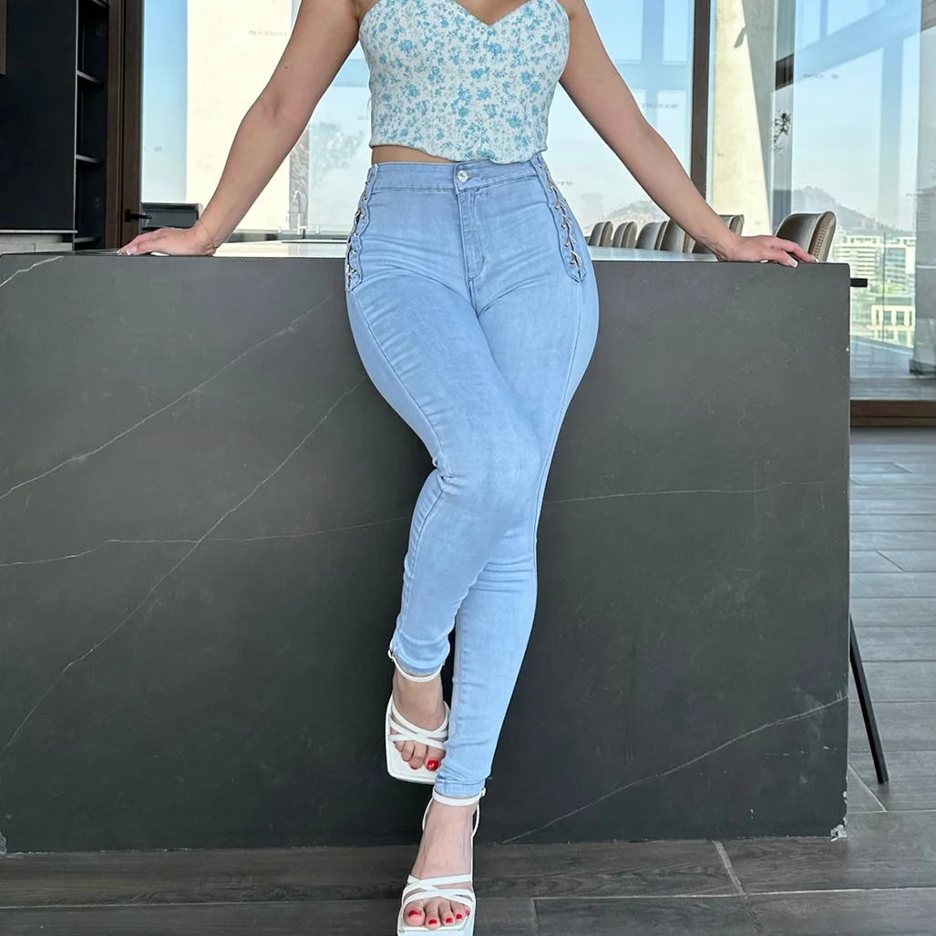 

Fashion Mid Waist Slim Jeans Women Casual Elegant Ankle Length Denim Pants Sweet Ladies Straight Pencil Jeans XS
