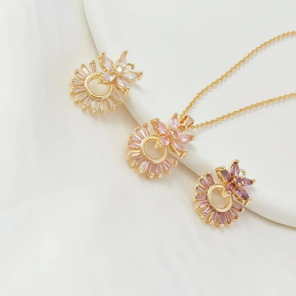 

14K Gold-plated Trapeze Zircon Dress, Five-leaf Flower Pendant, DIY Handmade Bracelet Necklace, Sunflower Pendant