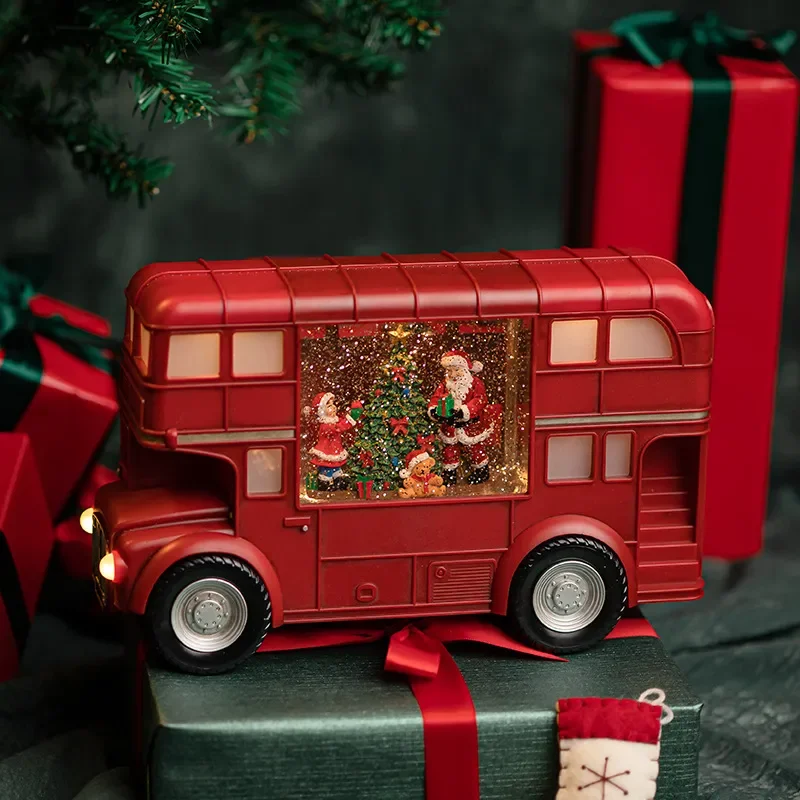 Classic Christmas Bus Ornament with Santa Claus and Snowflake Design Perfect for Holiday Tree Decoration Unique Birthday Gift