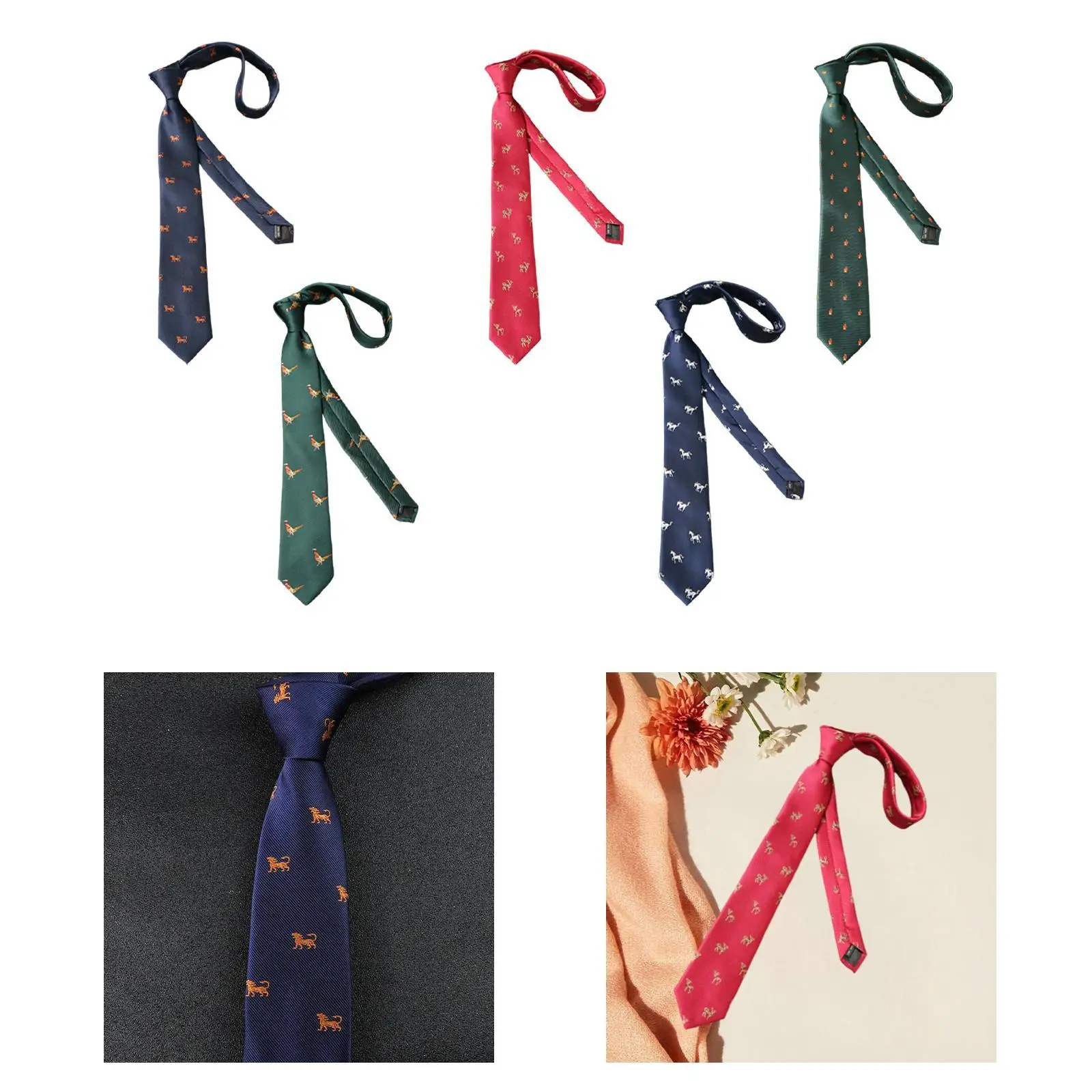 Tie for Men Embroidered Soft Animal Tie for Business Father's Day Ceremonies