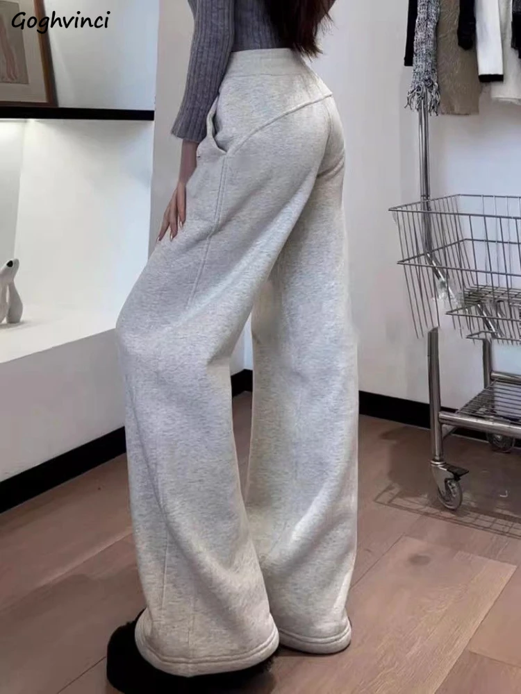 

Baggy Pants Women Casual Warm Jogger Plus Velvet Thick Simple High Waist Sporty Streetwear All-match Straight Trousers Ulzzang