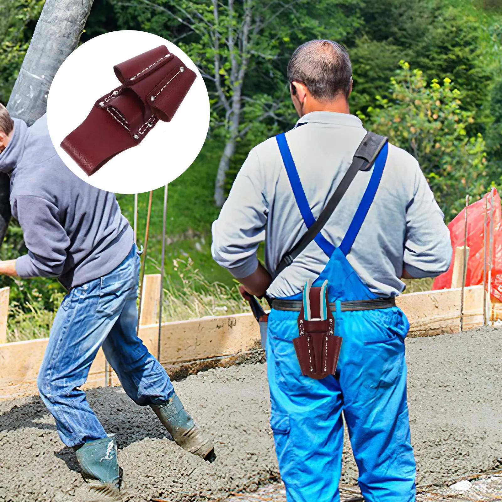 

Tool Holder Waterproof Pouch Portable Waist Bag for Men Cowhide Tool Storage Pouch with Multiple Compartments