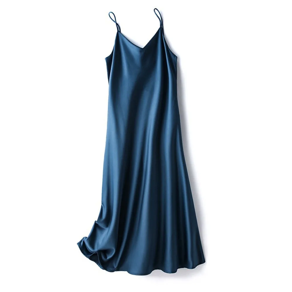 Women Sexy V-Neck Satin Faux Silk Party Bodycon Long Dresses Evening Club Cocktail Sling Female Sleeveless Nightgowns Slip Dress