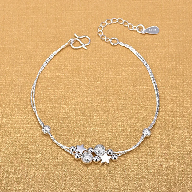 

925 Sterling Silver Bracelets For Women Fashion Designer Double-layer Star Bead Charm Bracelets Party Wedding Jewelry Gifts