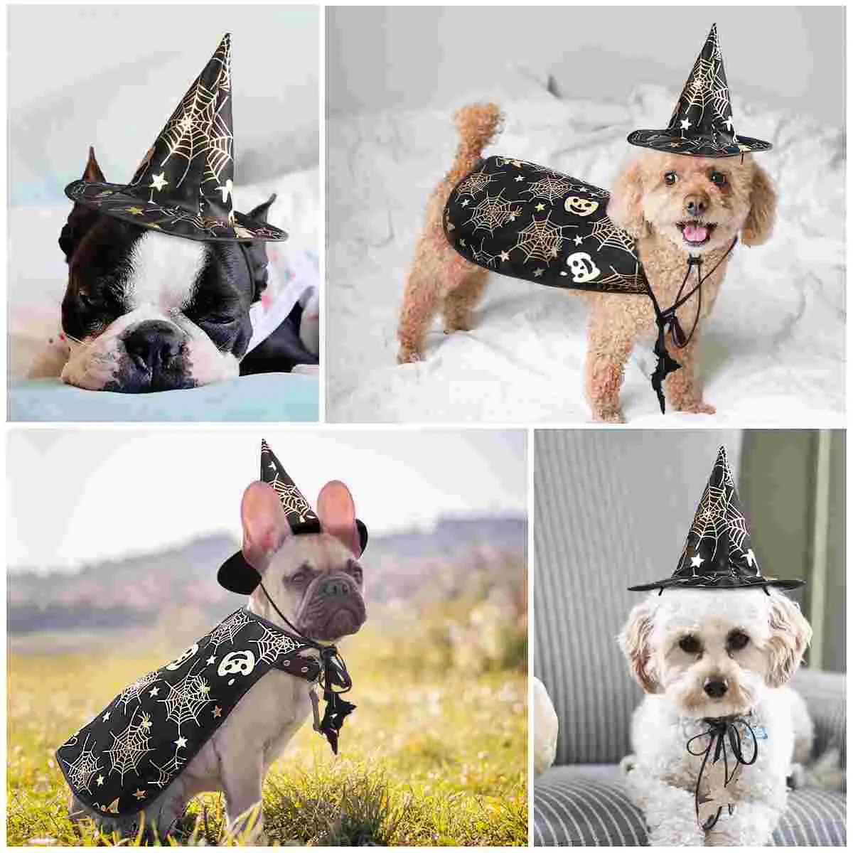 Pet Dog Halloween Cape and Hat Set Puppy Cat Costume Small Outfits Costumes Show