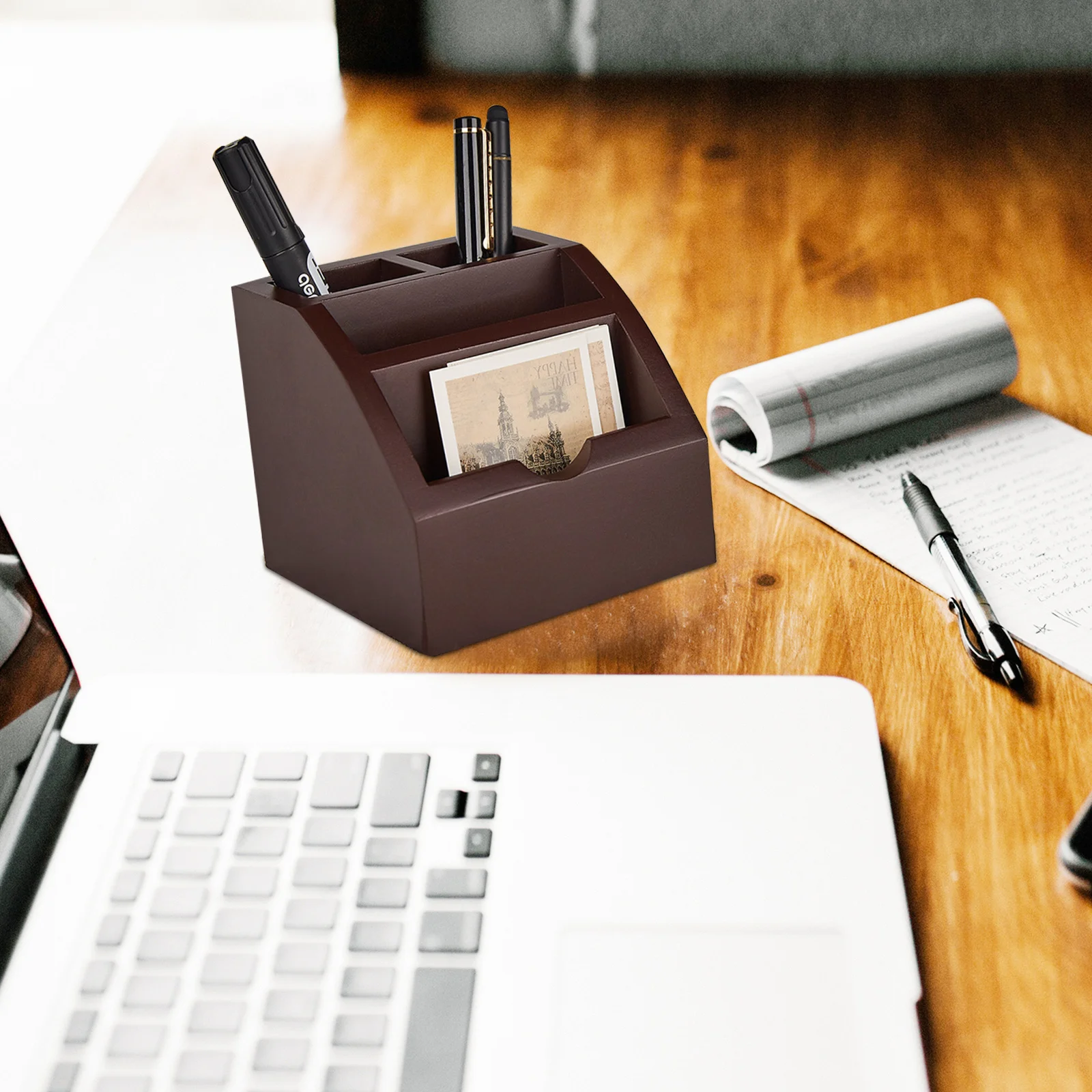 حامل بطاقة العمل منظم سطح المكتب الخشبي لصندوق تخزين بطاقات الاسم المكتبي حامل بطاقات خشبي فاخر موفر للمساحة للمكتب