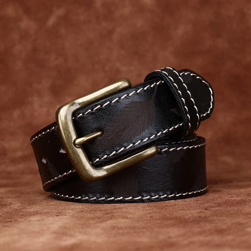 حزام رجالي من الجلد الطبيعي بإبزيم على شكل دبوس من جلد البقر، حزام عصري متعدد الاستخدامات بعرض 3.3 سم