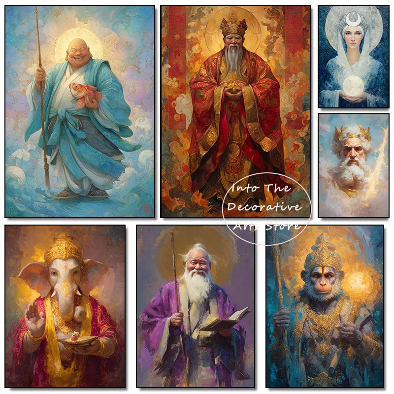 Affiche rétro de conscience divine, personnages mythiques, spirituel, bonne chance, santé, peinture sur toile, images d'art murales, décor de chambre à coucher