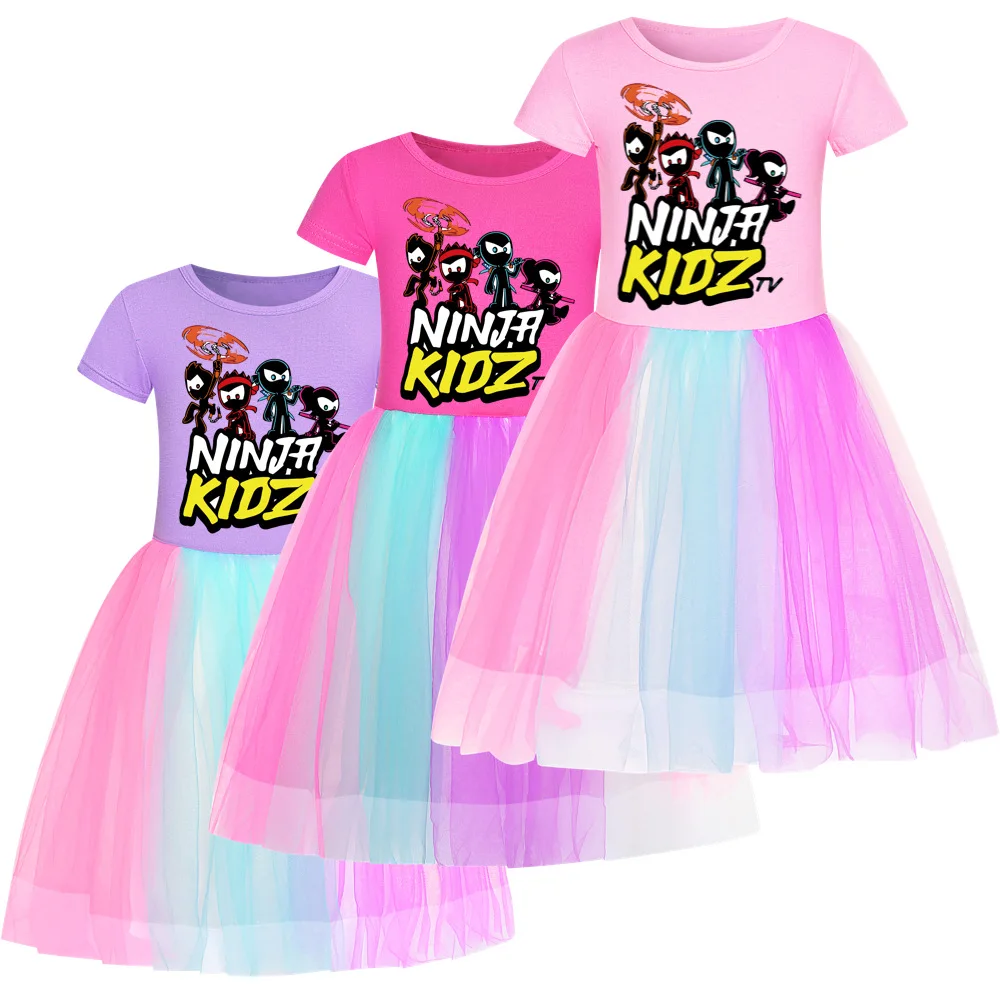 

NINJA KIDZ Kids Dress for Girls Short Sleeve Cartoon Birthday Party Princess Dresses Children Clothing Summer Kids Girls Dres