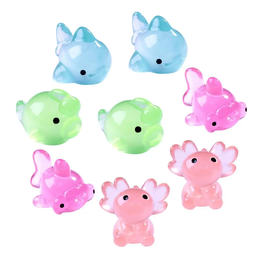 

8 Pcs Glow in Dark Figurines Resin Decor Mini Animals Desk Aquarium Terrarium Planter Landscape