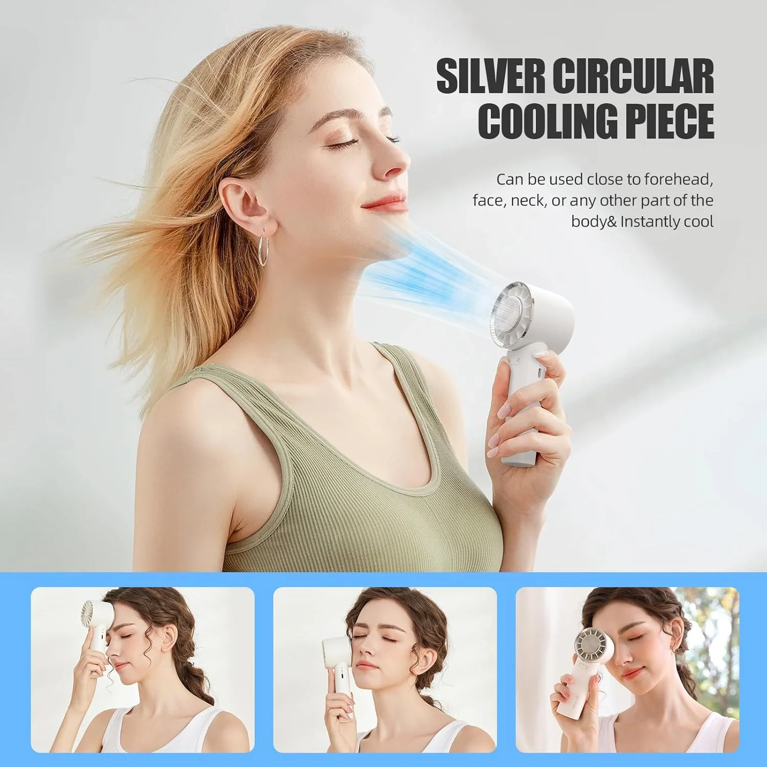 Portable Handheld Mini Fan Air Conditioner Fan，Ice Cooling  with 3 Speed Wind, 4000mAh USB Rechargeable Personal Fans Battery