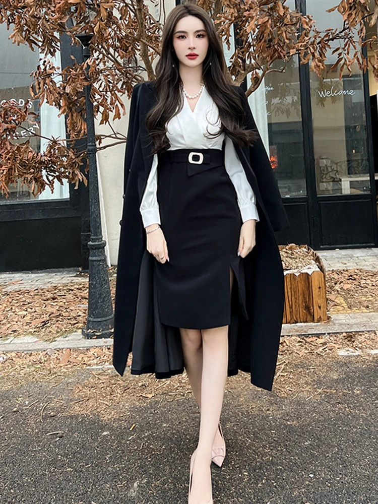black and white formal dress with blazer Black Blazer Dress with White Piping main image 0