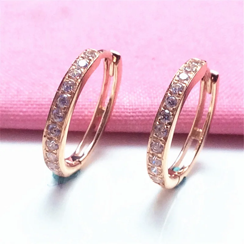 585 Purple Gold Plated 14K Rose Gold Single Row Zircon earrings for women earings Buckle Exquisite Simple New in Jewelry