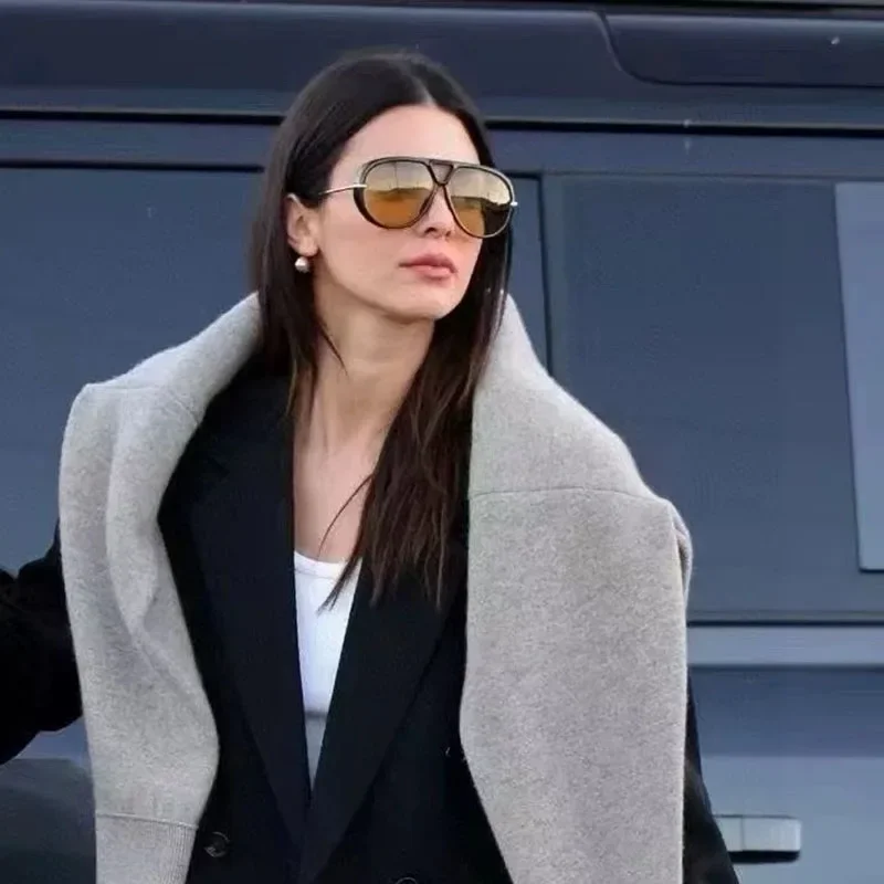 Luxury Brand Designer Oversized Pilot Sunglasses Women For Men 2025 Popular Vintage Sun Glasses Punk Double Bridge Eyeglasses