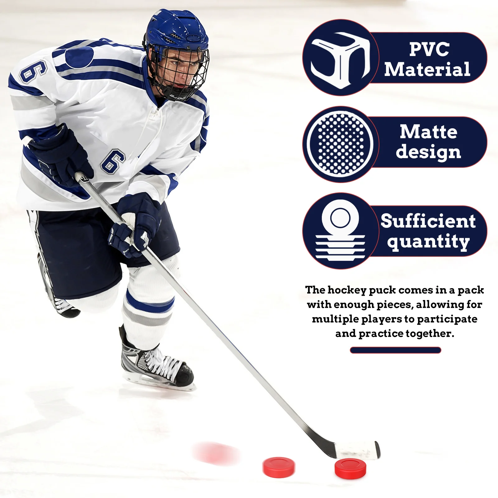 

6 Red Dumb Puck Field Hockey Balls 72x20mm PVC Material Street Inline Soft Pucks Kids Outdoor Ice Net Bag Storage