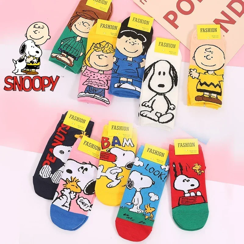 5 pares de calcetines náuticos Snoopy para Mujer, invisibles, Charlie Brown, antideslizantes, calcetines cortos informales transpirables, regalo para niños y niñas