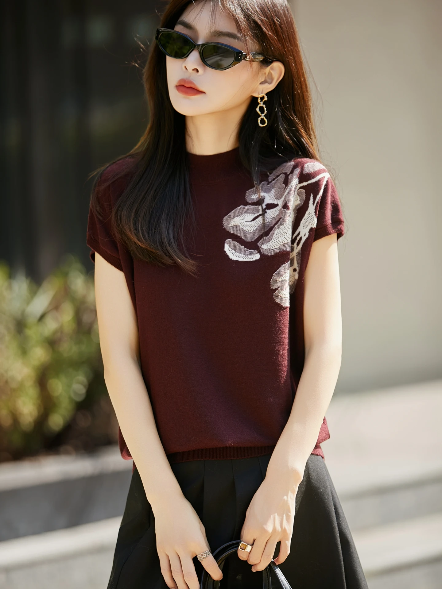 

Loose Knitted Sweater Women's round Ne Overhead Printed oulder Sve Faionable Comfortable Breathable Casual Knitwear