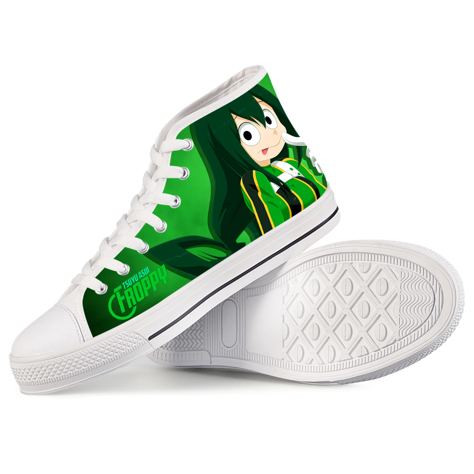 Elviswords My Hero Academia Cartoon Animatie Bedrukt Groen Canvas Damesschoenen Lichtgewicht Veterschoenen Voor Dames Gevulkaniseerd