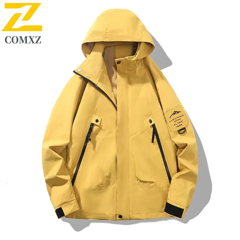 

COMXZ Men Windbreaker Jacket Outdoor Minimalist Lightweight Travel Hiking Trench Coat Camping Waterproof Warm Autumn Hooded Coat