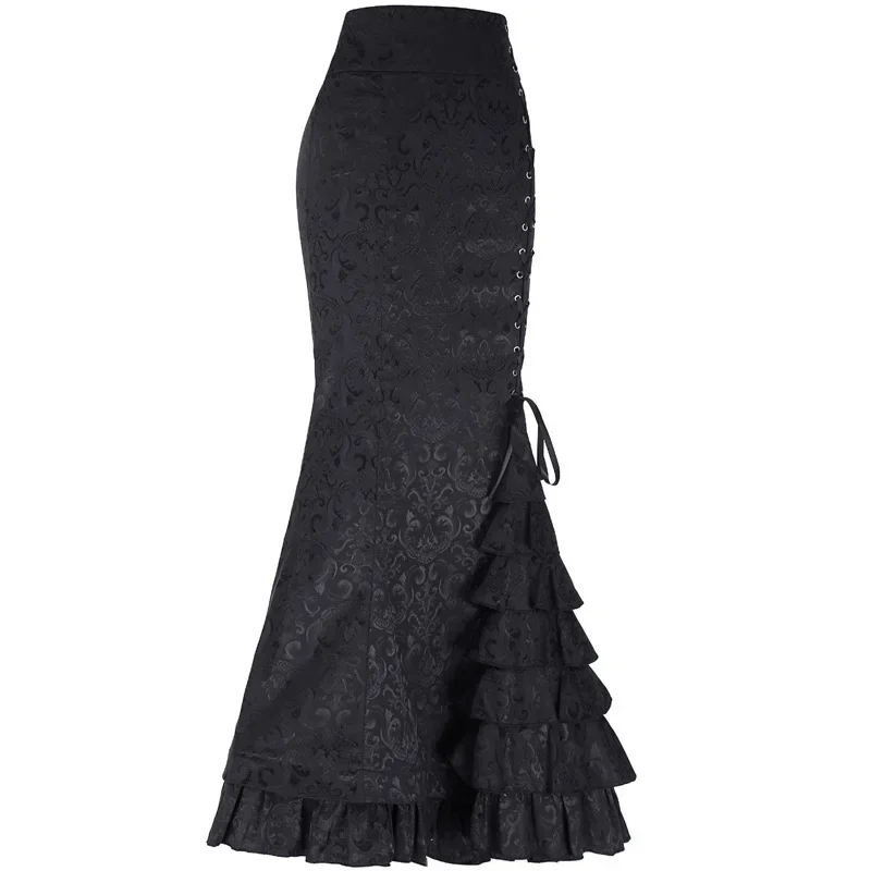 Women's Skirt Gothic Vintage Victorian Steampunk Lace-Up Tiered Ruffled Fishtail Skirt Mermaid Long Dresses Medieval Costumes