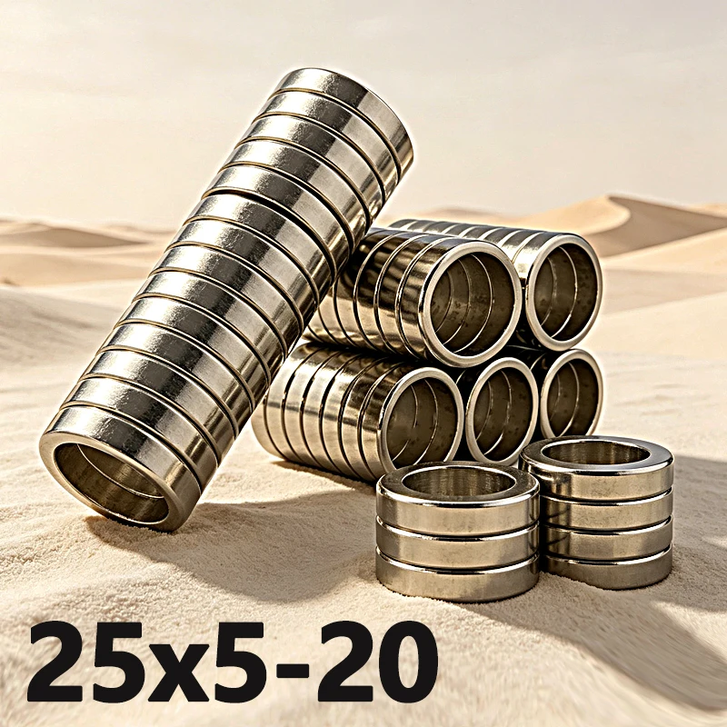 2-210pcs 25x5-20mm Magnet N35 NdfeB Permanent Magnetic Imanes Round Hole Shape Neodymium Ring Magnets 25*5-20mm Magnet Accessory