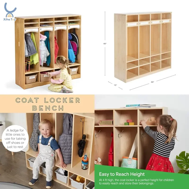 2026 XIHA Kid Wooden Cubbies & Locker Furniture Children School Bag Shoe Cloth Organizer Storage Preschool Montessori Daycare