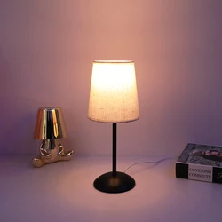 Modern minimalist and aesthetically pleasing fabric table lamp, single color warm light LED home decoration lighting table lamp